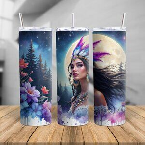 Moon Goddess Tumbler 20oz | Celestial Floral Stainless Steel Cup